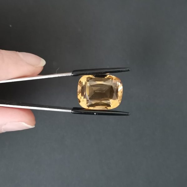 A photo of the crown area of the golden citrine against a black background