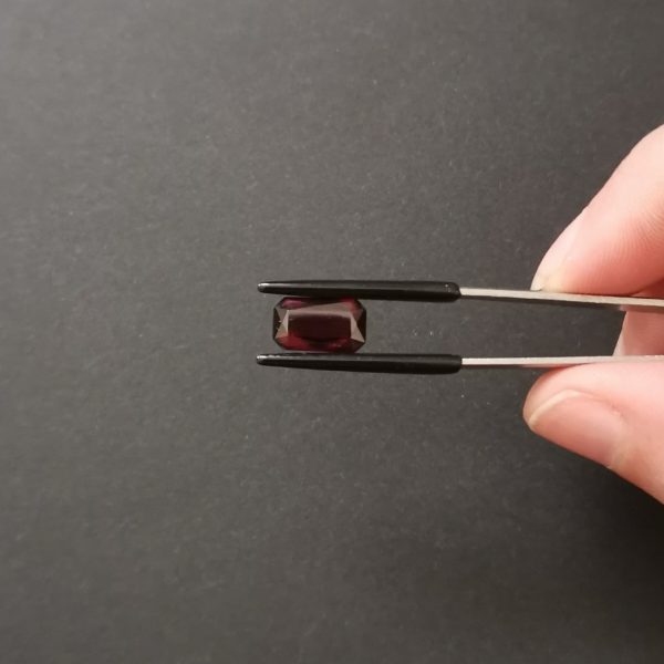 A photo of the crown area of the red garnet against a black background
