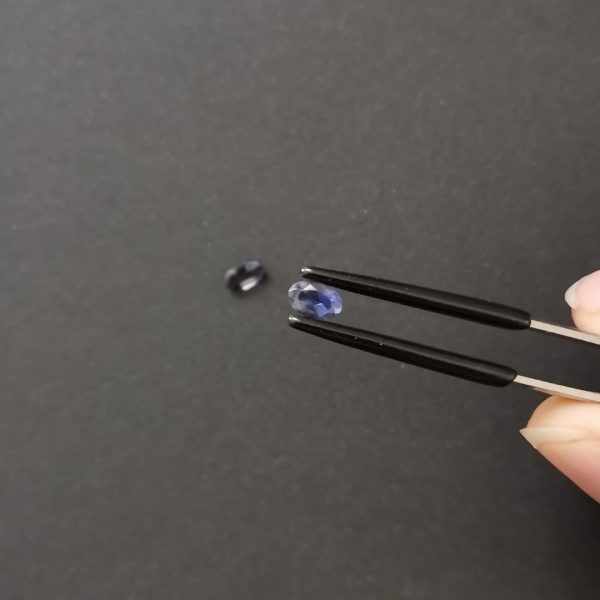 A photo of the crown area of the iolite against a black background