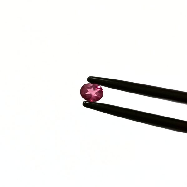 A photo of the crown area of the pink garnet against a white background