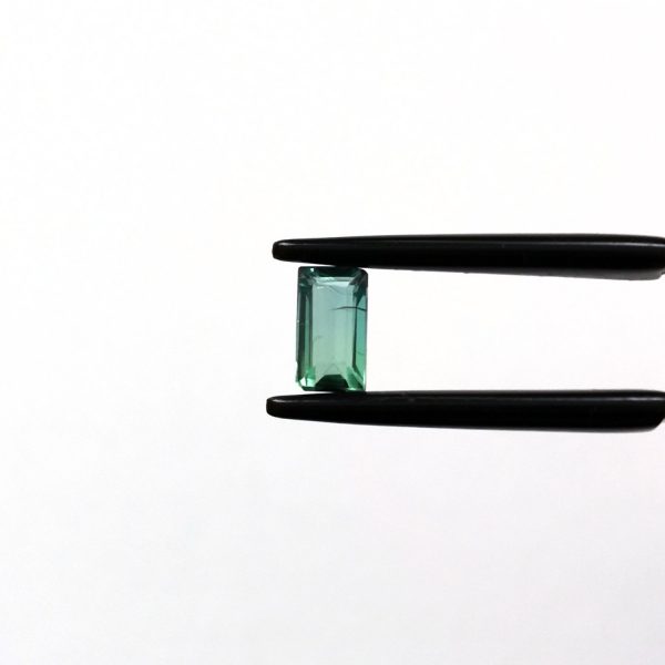 A photo of the crown area of the yellow and green tourmaline against a white background