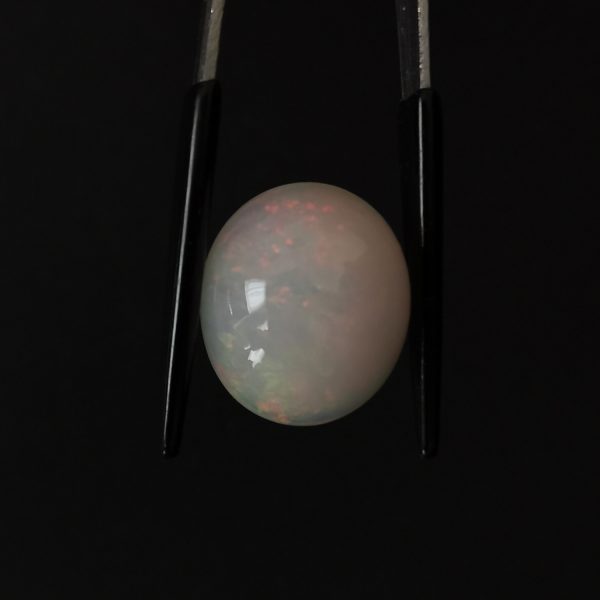A photo of the crown area of the white opal against a black background
