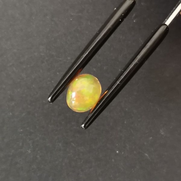 A photo of the crown area of the orange fire opal against a black background