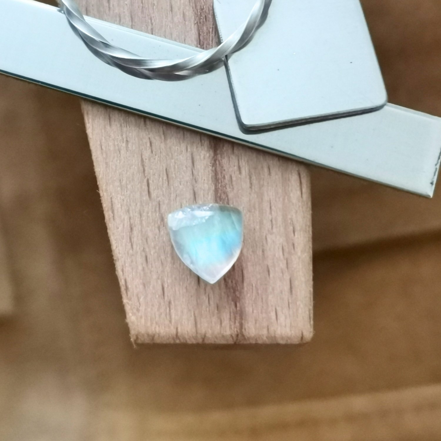 Triangle Rainbow Moonstone Cabochon – 7mm by 6.8mm - 1.15 ct