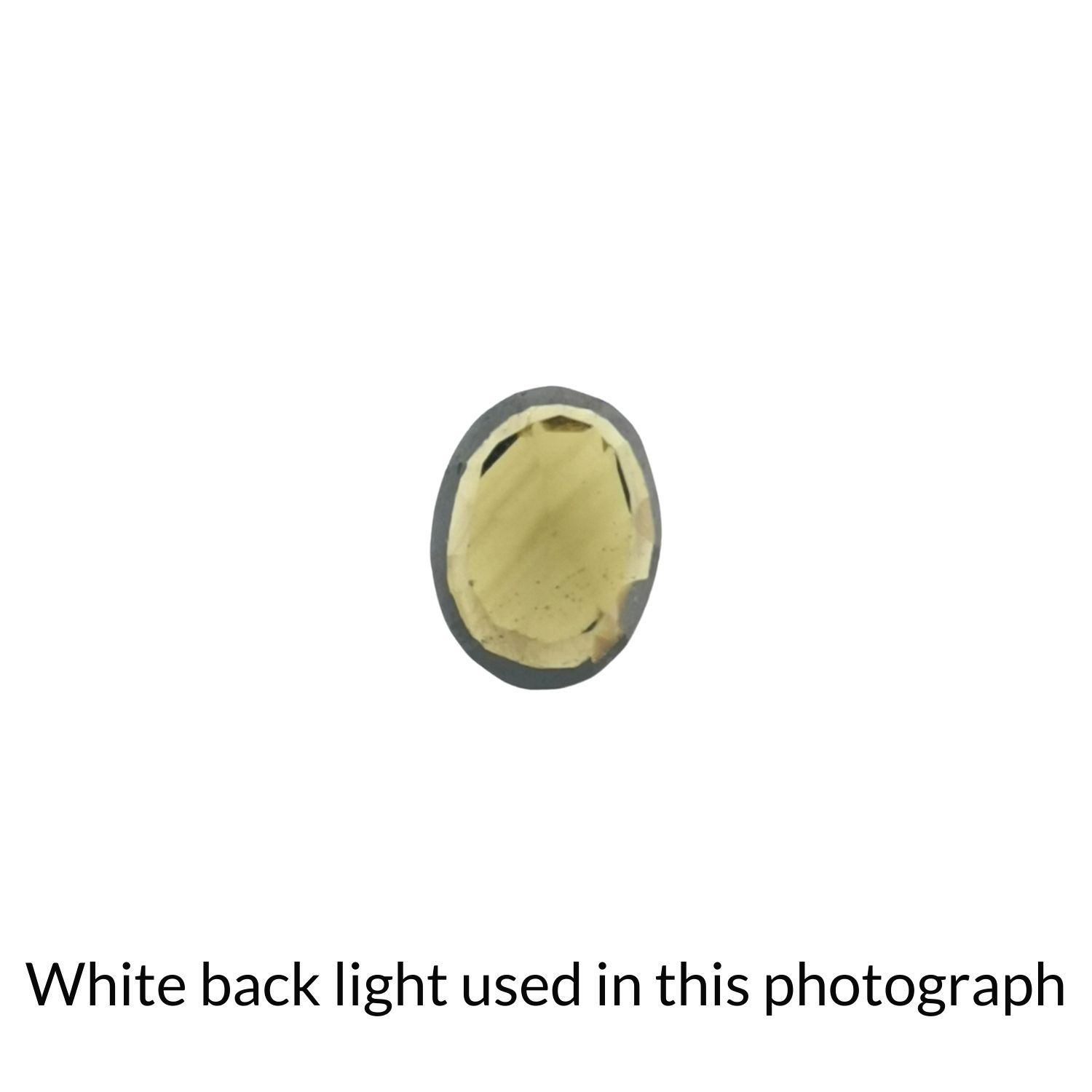 The faceted oval zircon back-lit to highlight inclusions.