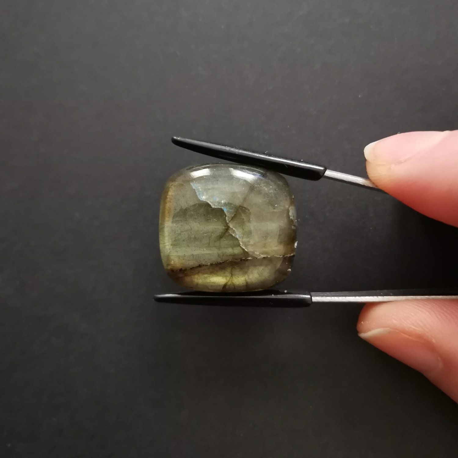 Rectangle Labradorite Cabochon - 21.2 mm by 19.8 mm - Image 2
