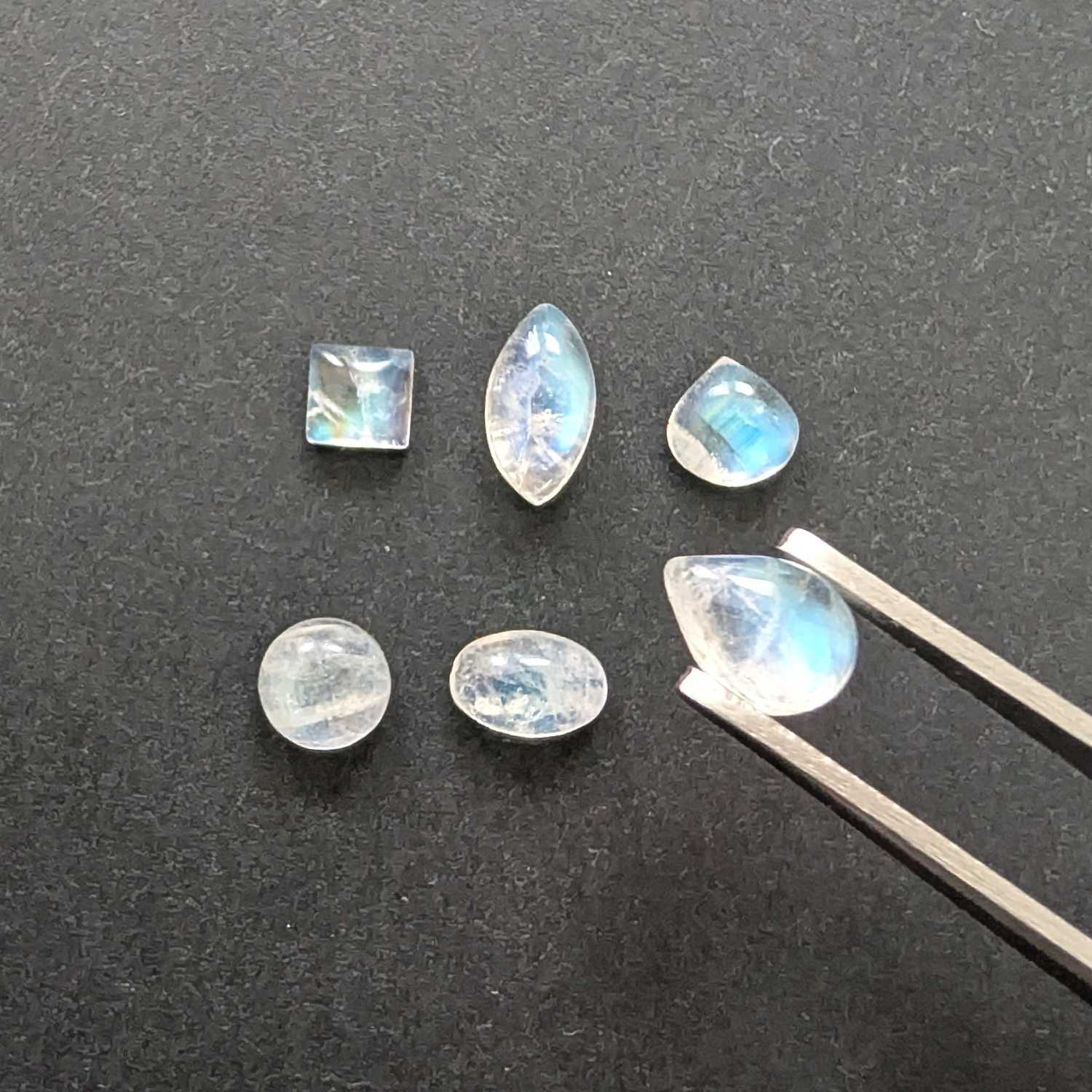 6 x Moonstone Cabochons - Bundle in Various Shapes and Sizes