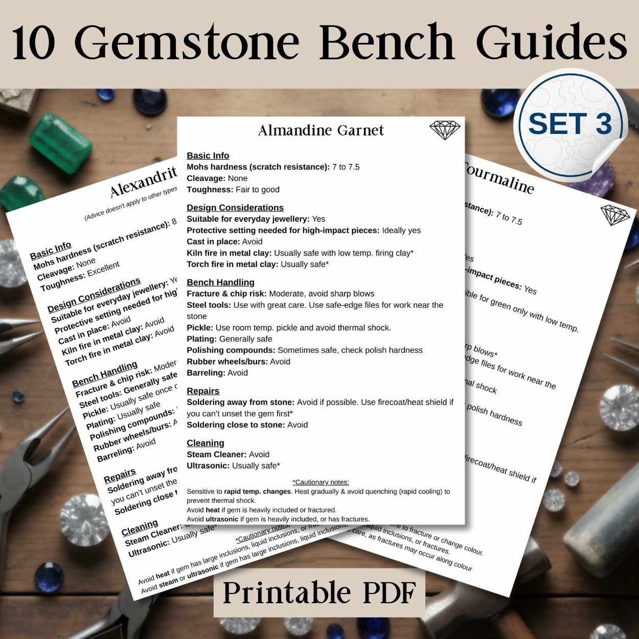 Gemstone Bench Guide Cheat Sheets Set 3