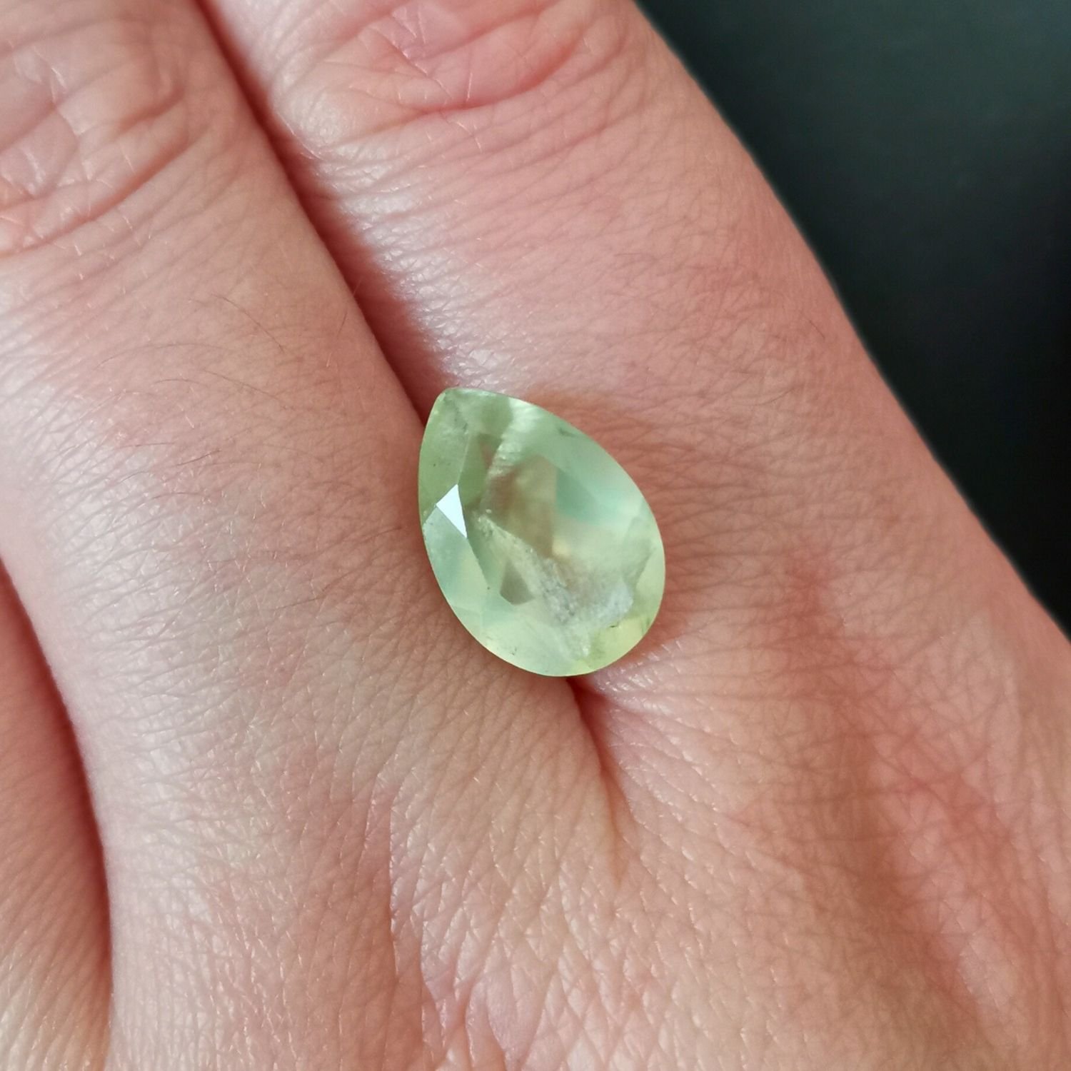 Yellow-Green Prehnite Teardrop - 13mm by 9mm - Image 3