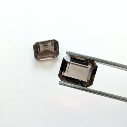 2 x Brown Smoky Quartz Rectangles - 9.8mm by 7.9mm